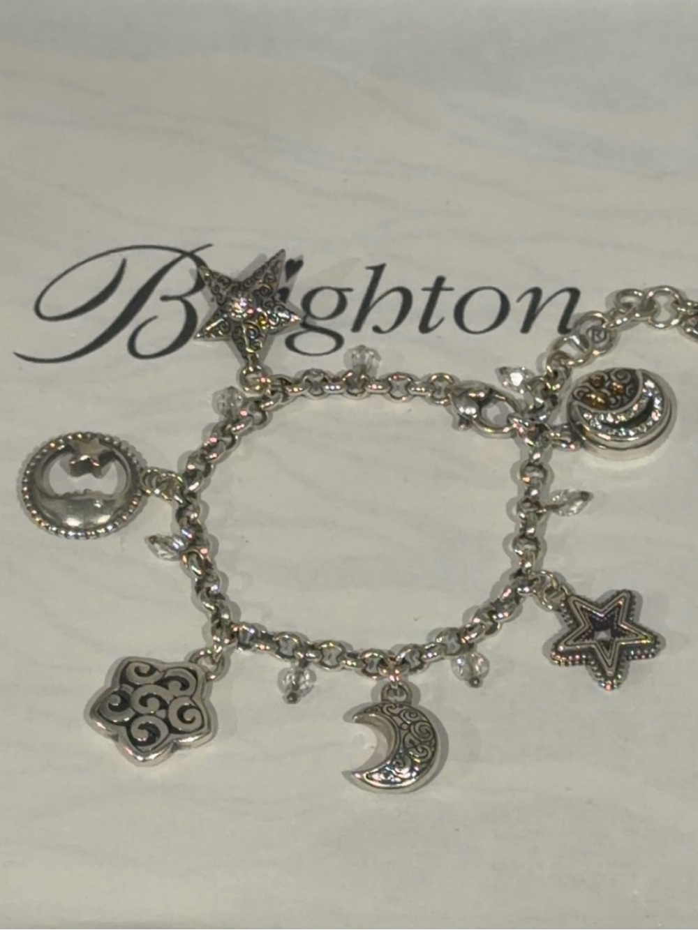 Brighton SLVR VTG+ CELESTIAL Star Moon Charm Bracelet!